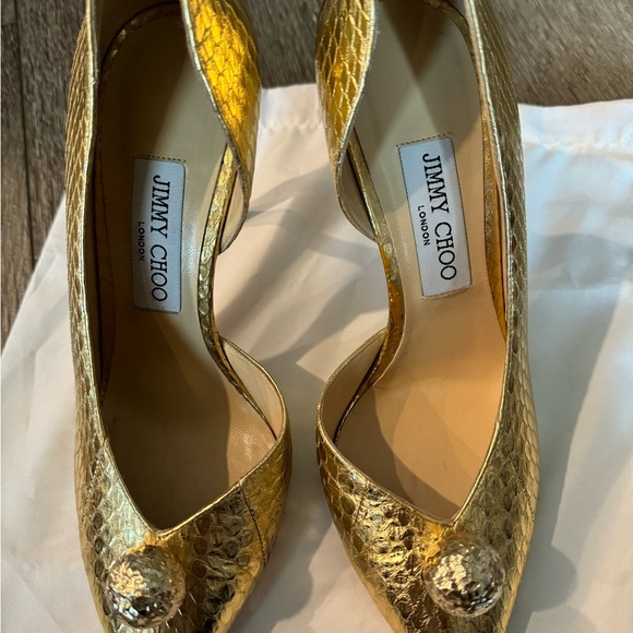 Jimmy Choo Sadira 100 Gold Embossed Python Leather Pumps - Picture 3 of 5